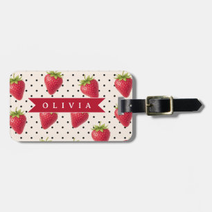 Etiqueta De Bagagem Personalizado Vintage Morango em Pontos Polka Retr
