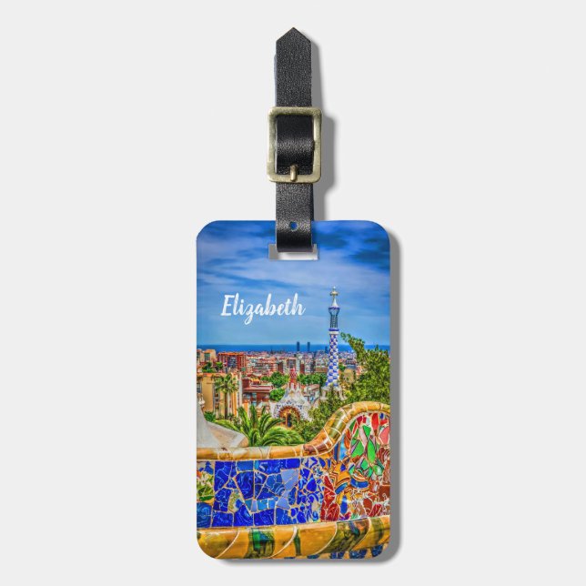 Etiqueta De Bagagem Personalizar Barcelona Parc Guell Europe Photo Mod (Frente Vertical)