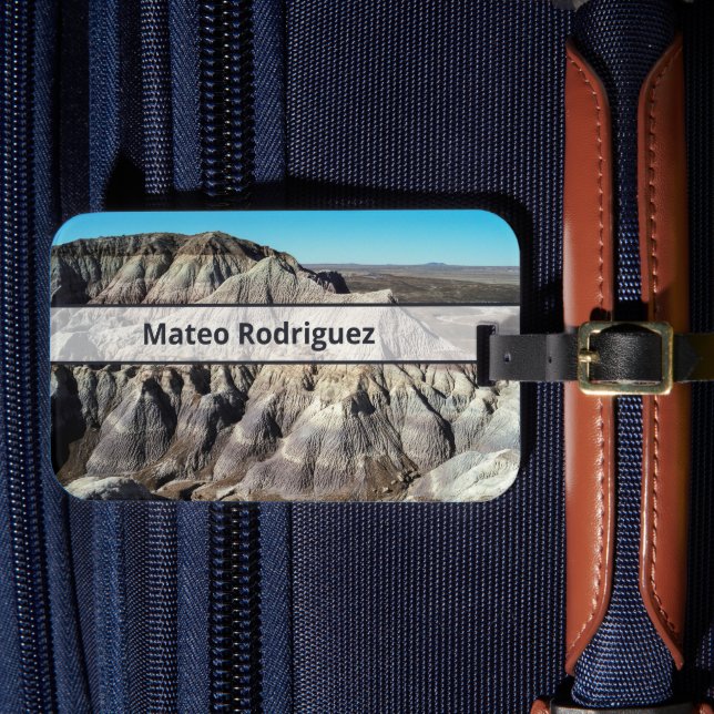 Etiqueta De Bagagem Personalizar Nome Desert Mountain Landscape Foto (Frente Insitu 4)