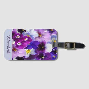 Etiqueta De Bagagem Personalize Roxo Azul Branco Pansy Floral Flor
