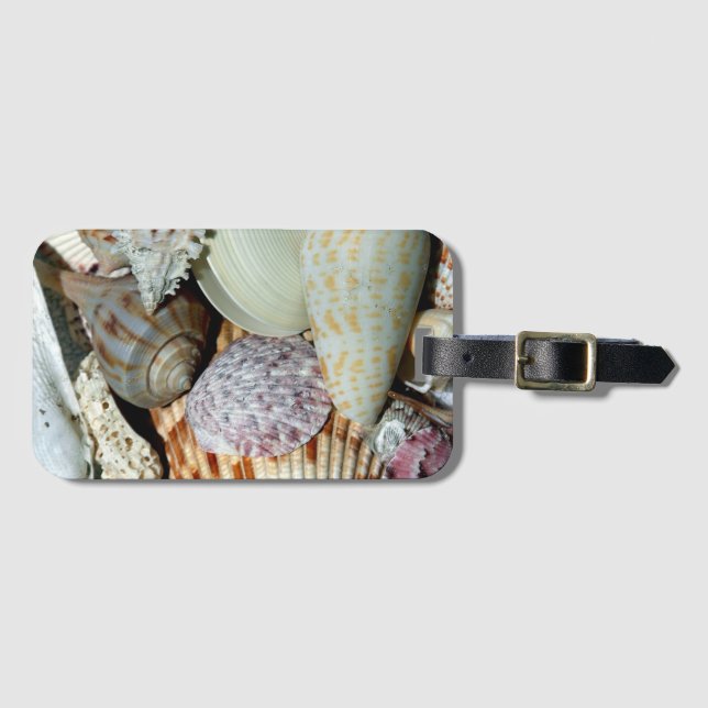 Etiqueta De Bagagem Personalized Beach Seashells Photo (Frente Horizontal)