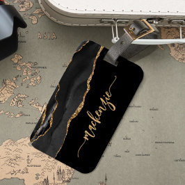 Etiqueta De Bagagem Personalized Black Gold Agate Signature