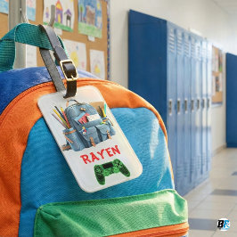 Etiqueta De Bagagem Personalized Kids -  Backpack & Gamer Design