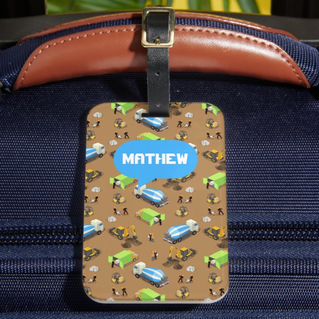 Etiqueta De Bagagem Personalized Kids Construction Vehicles  (Frente Insitu 2)