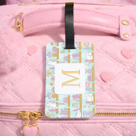 Etiqueta De Bagagem Personalized Letter Cats Library Book Girl Green