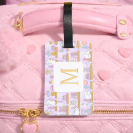 Etiqueta De Bagagem Personalized Letter Cats Library Book Girl Purple