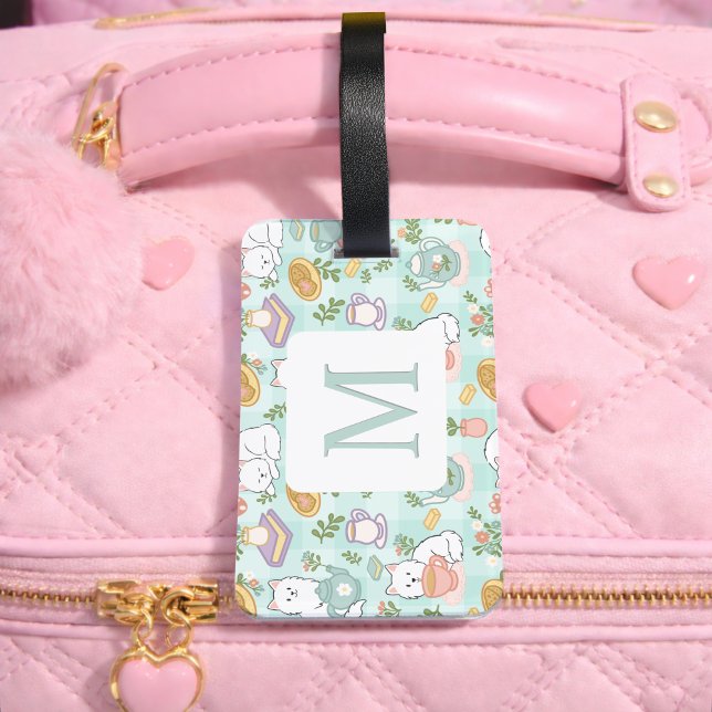 Etiqueta De Bagagem Personalized Letter Tea Bookish Cat Traveler Green (Criador carregado)