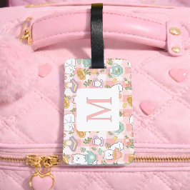 Etiqueta De Bagagem Personalized Letter Tea Bookish Cat Traveler Pink