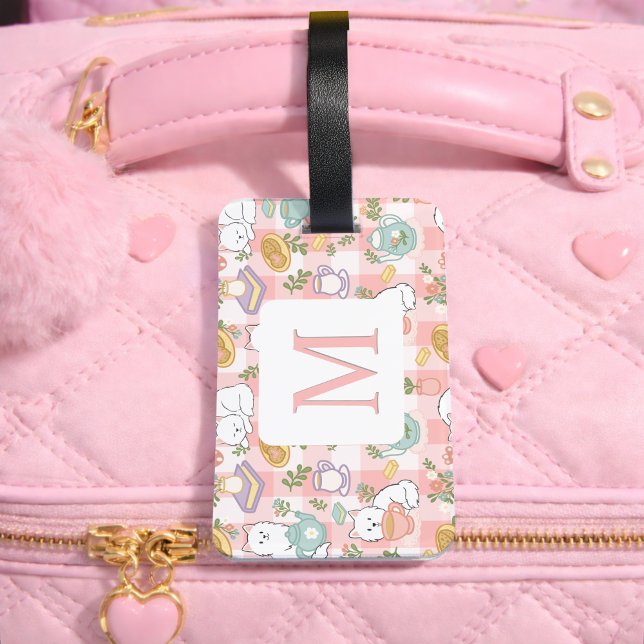 Etiqueta De Bagagem Personalized Letter Tea Bookish Cat Traveler Pink (Criador carregado)