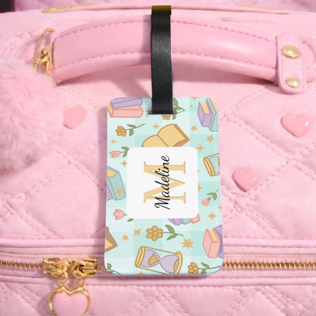 Etiqueta De Bagagem Personalized Magic Books Girl Mint Green School (Criador carregado)