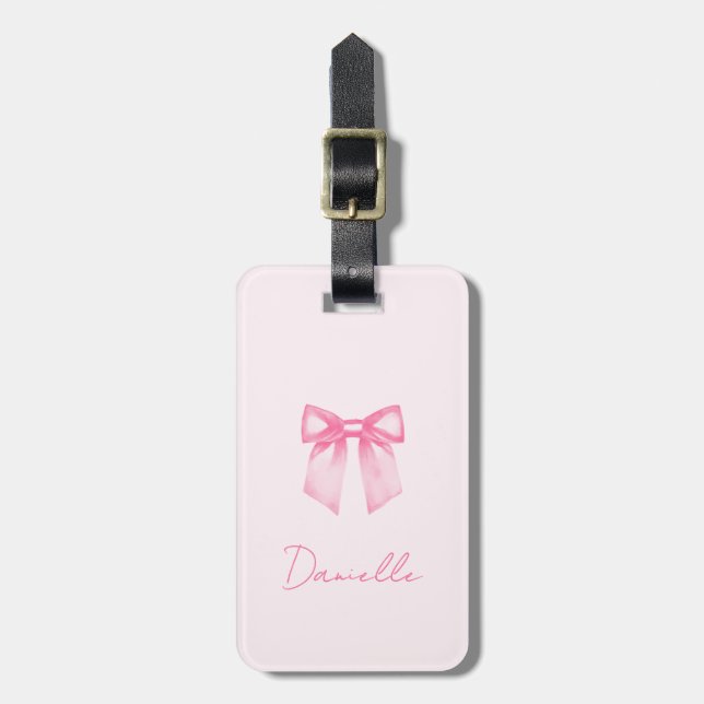 Etiqueta De Bagagem Personalized Modern Elegant Pink Bow (Frente Vertical)