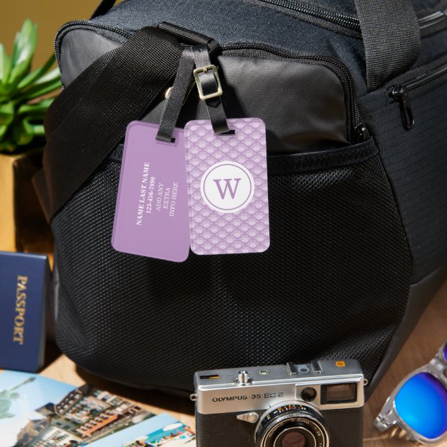 Etiqueta De Bagagem Personalized Monogram Purple Floral Pattern (Frente e verso)