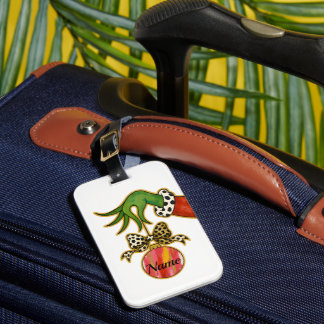 Etiqueta De Bagagem personalized Name Leopard Bow Parrot Ornament