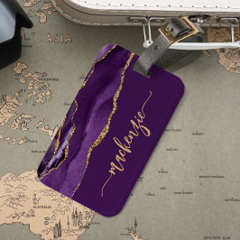 Etiqueta De Bagagem Personalized Signature Purple Gold Agate