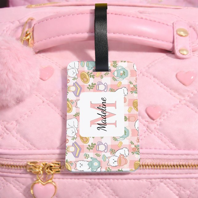 Etiqueta De Bagagem Personalized Tea Bookish Cats Girl Traveling Pink (Criador carregado)