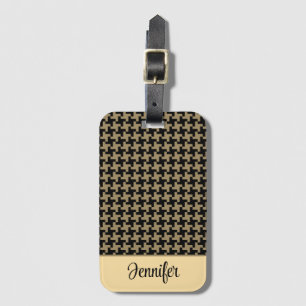 Etiqueta De Bagagem Pessoal com padrão Nailhead marrom dourado 