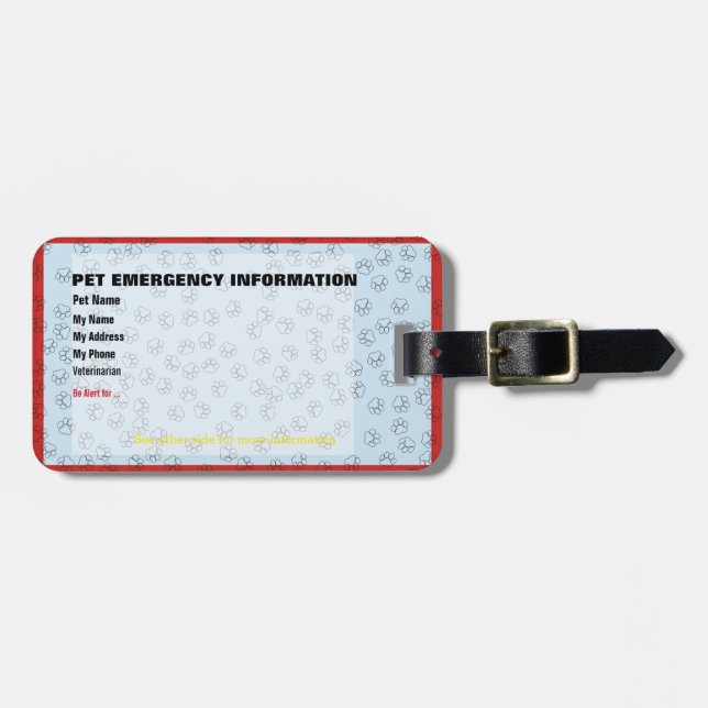 Etiqueta De Bagagem Pet Emergency Information Card v2 (Frente Horizontal)