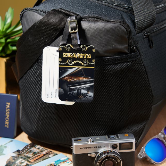 Etiqueta De Bagagem Piano-Arte Negrito em Na moda Negro (Frente e Verso)