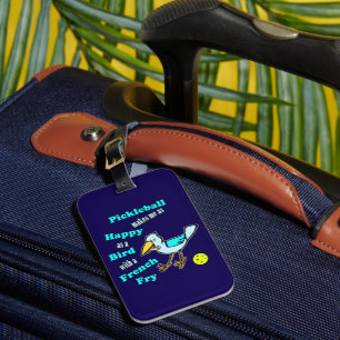 Etiqueta De Bagagem Pickleball Feliz Pássaro Azul Azul Marinho e Amare