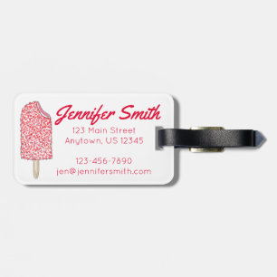Etiqueta De Bagagem Picolé de Sorvete de morango rosa