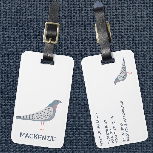 Etiqueta De Bagagem Pigeon Personalizado (Fun personalized pigeon luggage tag for bird lovers)