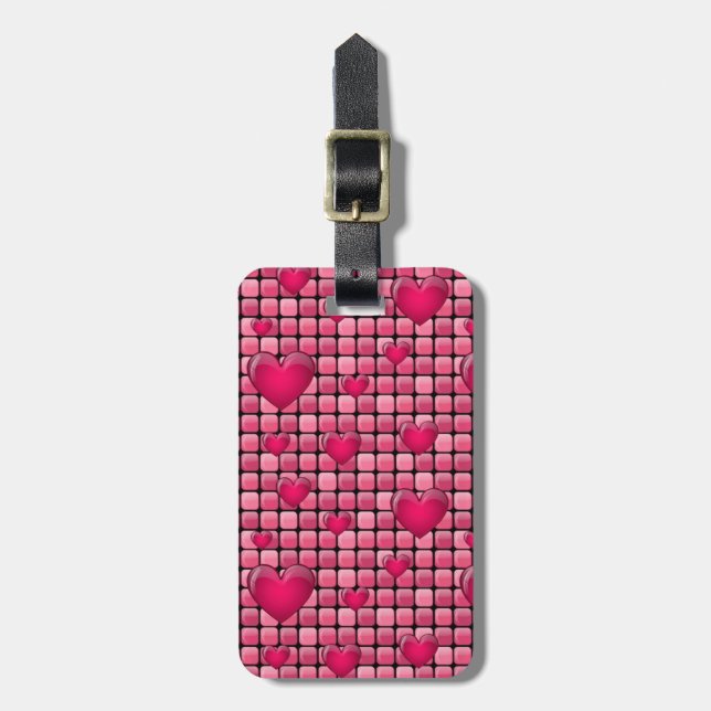 Etiqueta De Bagagem Pilha Rosa Com Corações (Frente Vertical)