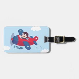 Etiqueta De Bagagem Piloto Aviador Bonito Avião Meninos Personalizado