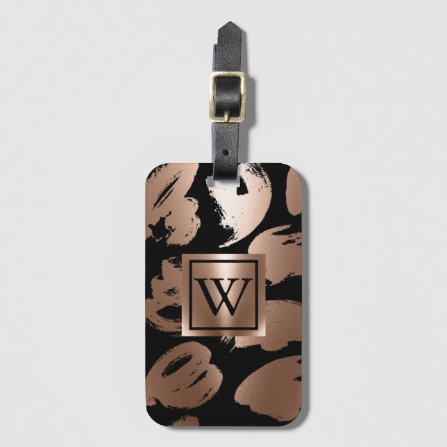 Etiqueta De Bagagem Pincel Abstrato preto e Rosa Dourado (Frente Vertical)