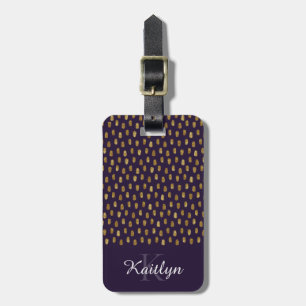 Etiqueta De Bagagem Pinceladas de Glitter Dourado em Roxo