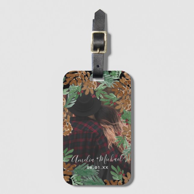 Etiqueta De Bagagem Pinecones de Aquarela de Lua de Natal (Frente Vertical)