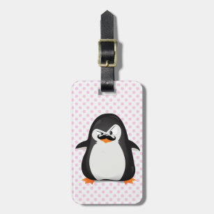 Etiqueta De Bagagem Pinguim branco preto bonito e bigode engraçado
