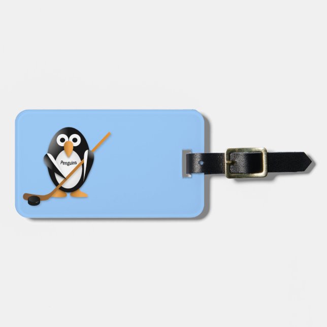 Etiqueta De Bagagem Pinguim com bastão de hóquei (Frente Horizontal)