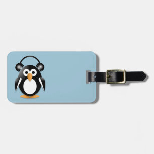Etiqueta De Bagagem Pinguim com fones de ouvido