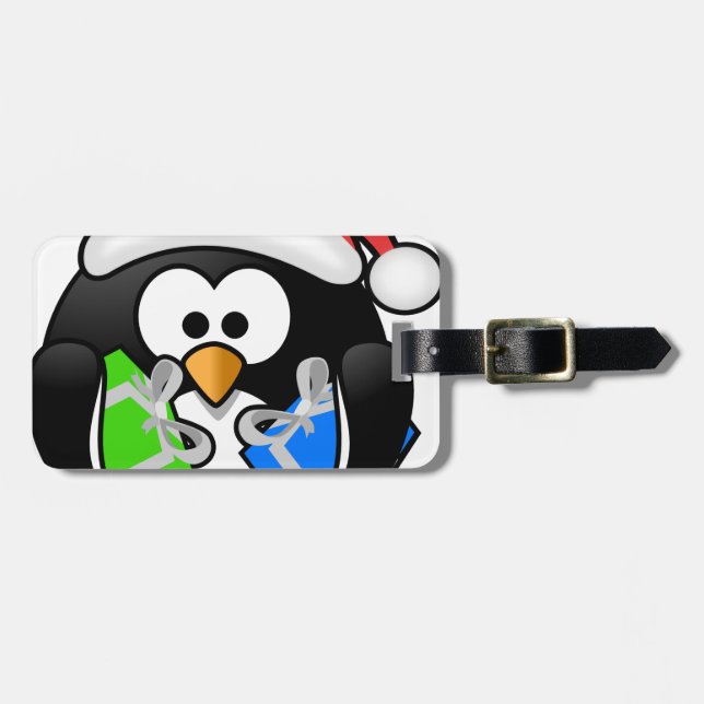 Etiqueta De Bagagem Pinguim com presentes (Frente Horizontal)