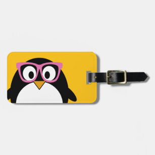 Etiqueta De Bagagem Pinguim Hipster - Cartonagem branca, cor-de-rosa a