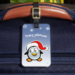 Etiqueta De Bagagem Pinguim legal com Papai Noel