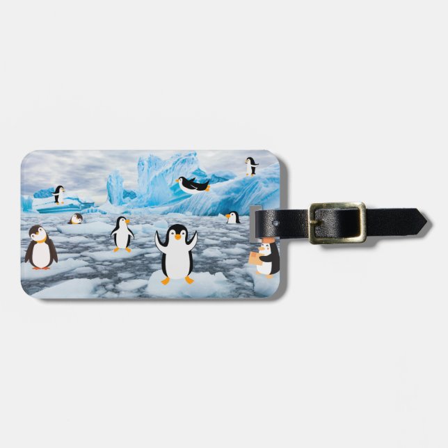 Etiqueta De Bagagem pinguins bonitos no gelo da Antártica (Frente Horizontal)