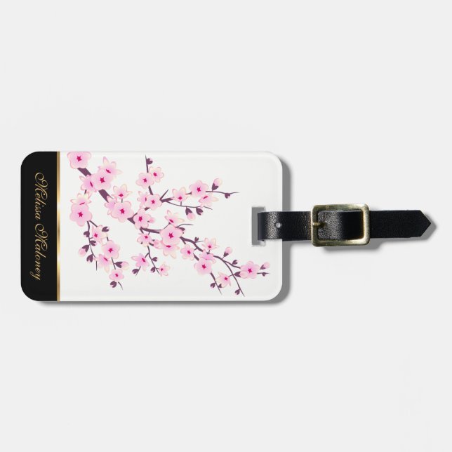 Etiqueta De Bagagem Pink Chersom Floral White Personalizado (Frente Horizontal)
