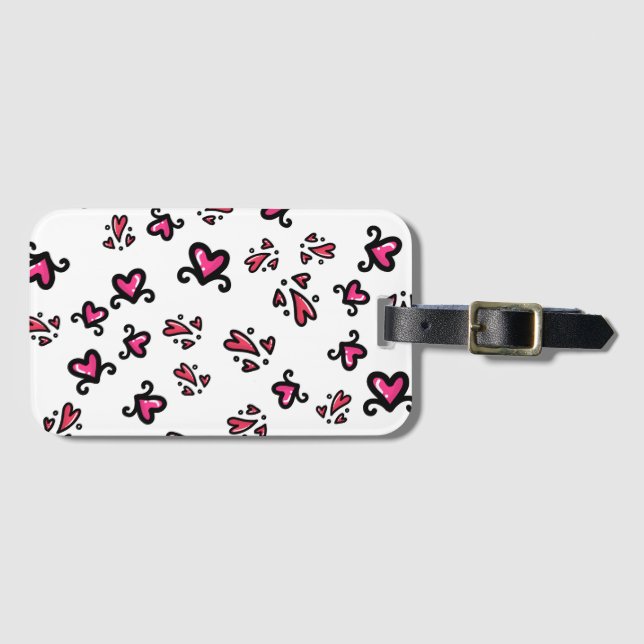 Etiqueta De Bagagem Pink Hearts Pattern – Cute Doodle Design (Frente Horizontal)