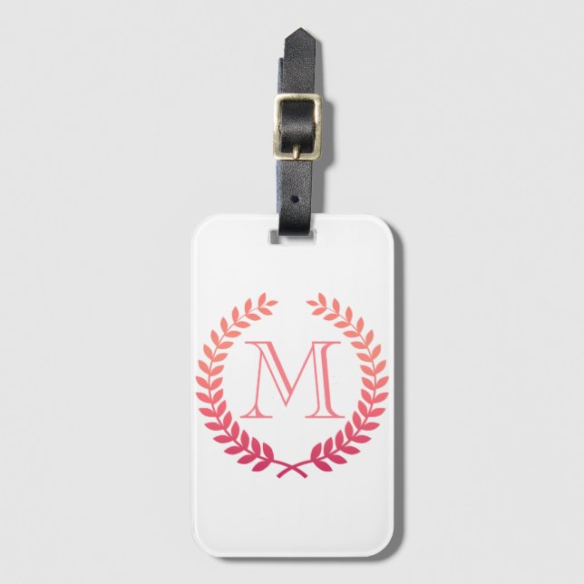 Etiqueta De Bagagem Pink Laurel Wreath Monogram (Frente Vertical)