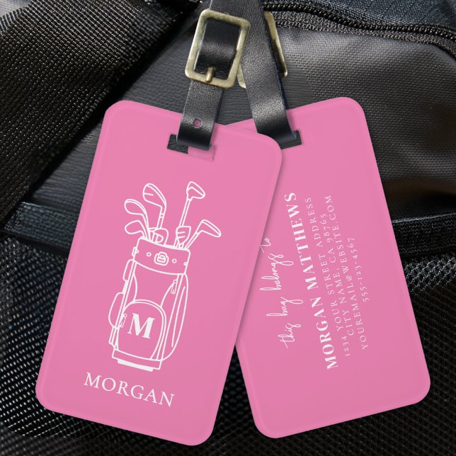 Etiqueta De Bagagem Pink Monogram Golf (Pink Monogram Golf Bag Luggage Tag)