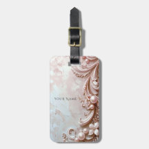Pink Ornate Pearl and Floral Luggage Tag