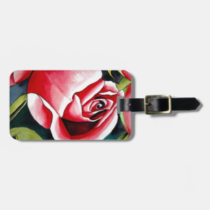Etiqueta De Bagagem Pink Rosebud aquarela pintura a cores flor