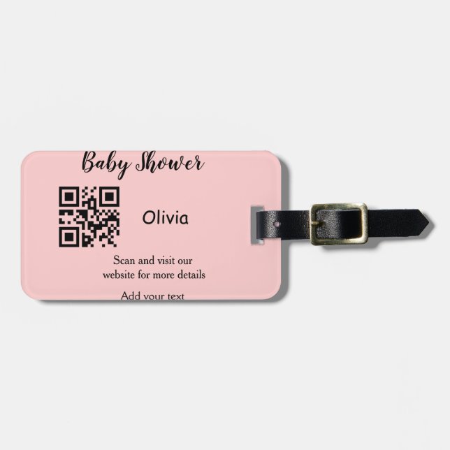 Etiqueta De Bagagem Pink simple baby shower q r code add name text thr (Frente Horizontal)
