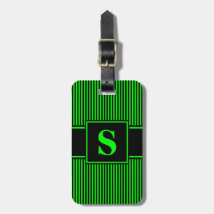 Etiqueta De Bagagem Pinstripe preto Verde limão monograma