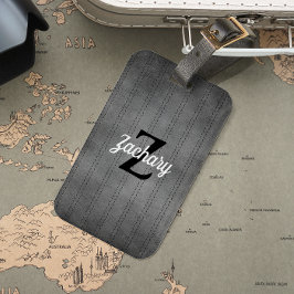Etiqueta De Bagagem Pinstripe Vintage Cinza Personalizado Monograma Re