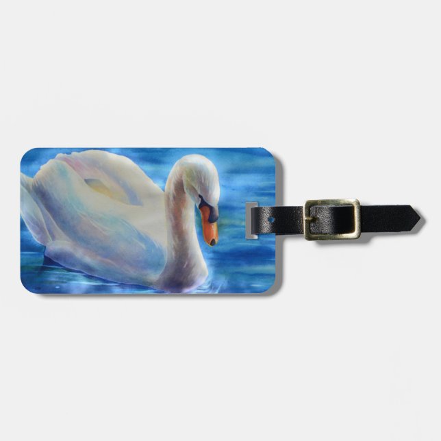 Etiqueta De Bagagem Pintor aquoso branco do cisne (Frente Horizontal)