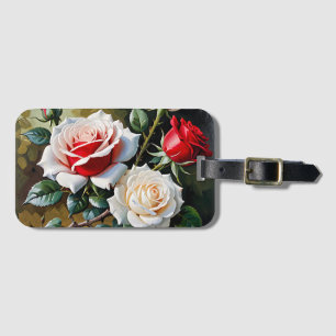 Etiqueta De Bagagem Pintura a óleo de rosas rosa branco vermelho bonit