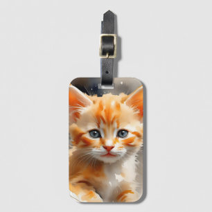 Etiqueta De Bagagem Pintura aquosa de um gato laranja giro