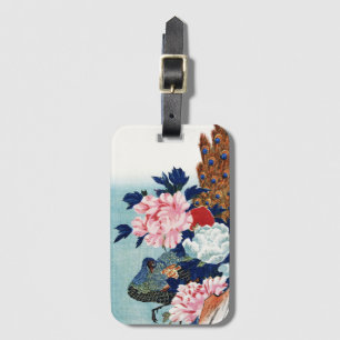 Etiqueta De Bagagem Pintura de flores de pavão e peônias vintage